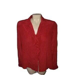 ANNA &‎ FRANK Red Ruffle Blouse Long Sleeve Top Collared Shirt Elegant Classic